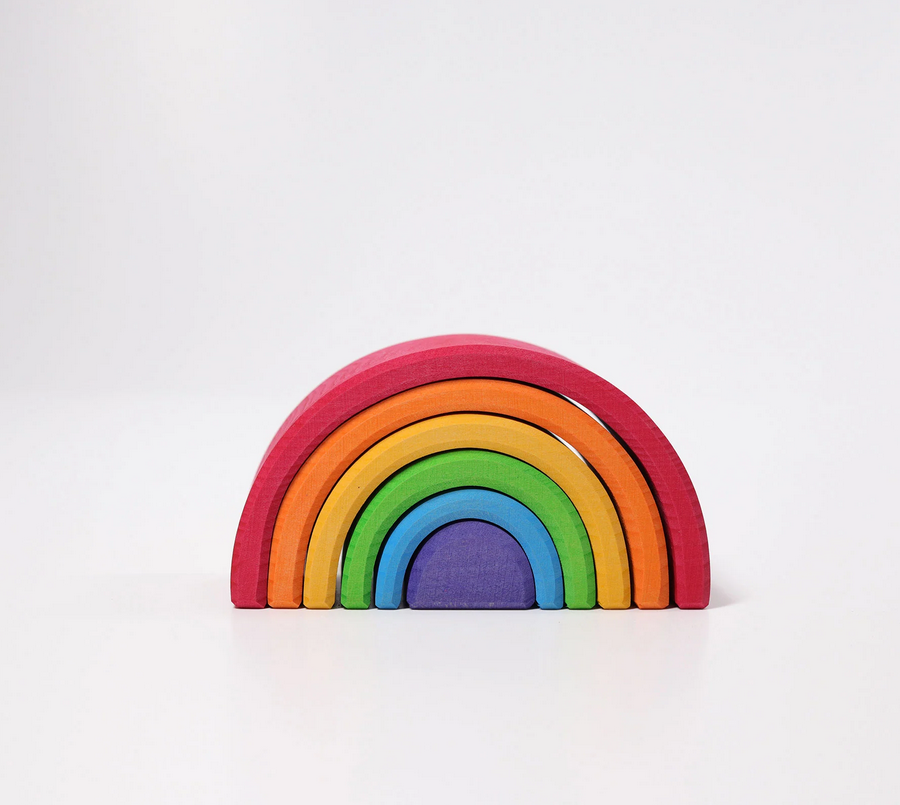 Grimm’s Medium Rainbow Wooden Stacking Toy – 6 Piece Montessori Learning Set