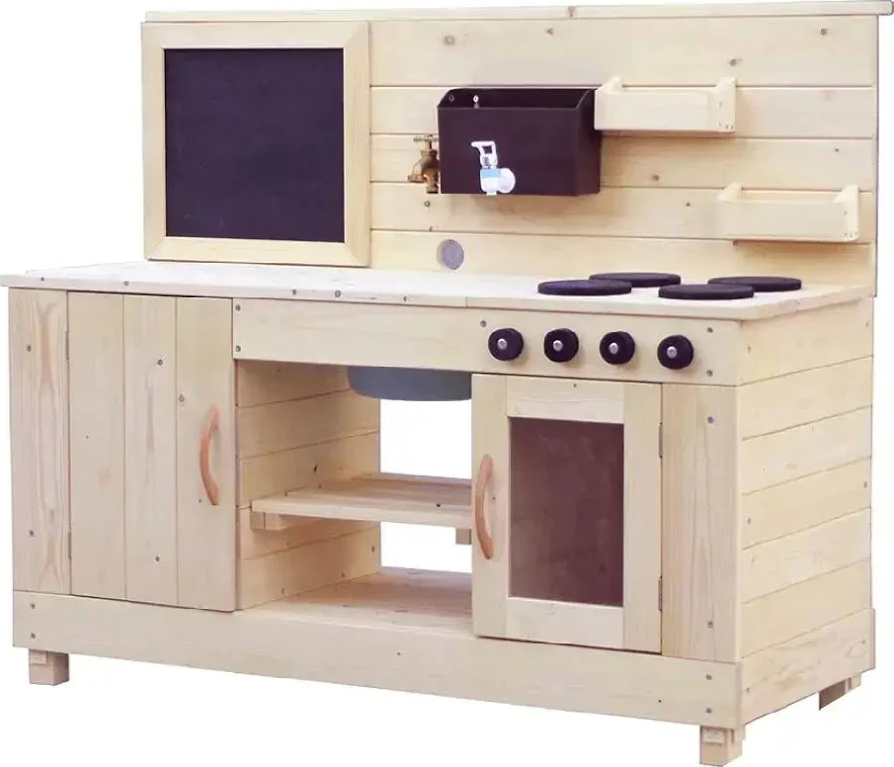 Big Game Hunters Triple Mud Kitchen – Wooden Outdoor Kids Play Kitchen with Sink