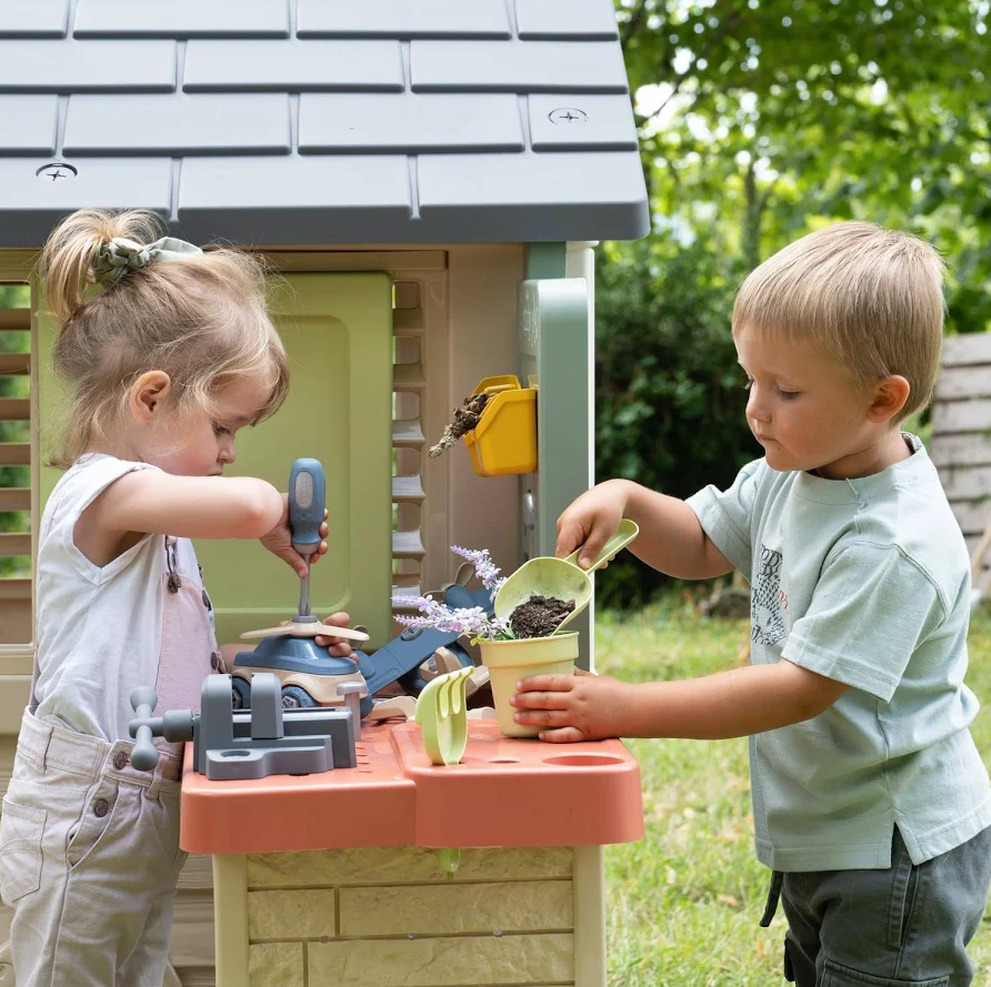 Smoby Life Nature Playhouse Workshop – Kids Garden Playhouse with Tool Accessories