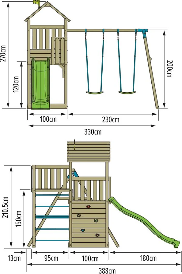 TP Skywood Wooden Climbing Frame – Kids Outdoor Garden Playset with Slide & Swings